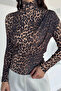 Leopard Patterned Women's Blouse with Draped Shoulders and Waist - 3