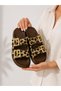 Women's Leopard Patterned Gold Buckle Double Strap Anatomical Sole Slippers - 4