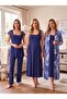 New Season Navy Blue Patterned Lace Detailed Buttoned Design Wide Straps 100% Cotton Maternity Maternity Dressing Gown Nightgown Pajama Set - 5