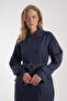 Women's Denim Trench Coat with Snap Detail - 4