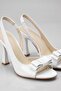 White Patent Leather Bow Buckle Detailed Heeled Sandals Open Back Slingback 9 cm Goblet Heel Bridal Wedding