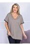 Plus Size V-Neck Cotton Blouse with Lace Detail on Sleeves - 5