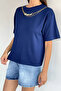 Women's Crew Neck Blouse with Necklace Accessory - 3