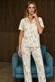Loose Fit V-Neck Knitted Multi-Color Pajama Set - 5