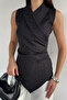 Gülseli Women's Double-Breasted Collar Stoned Draped Asymmetrical Cut Blouse - 3