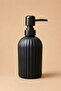 Vovy Striped Glass Soap Dispenser 500 ml – Modern Liquid Soap and Detergent Dispenser with Black Pump - 18.5 cm X 7 cm