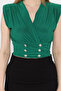Women's Double-Breasted Collar Button Detailed Pleated Blouse - 4