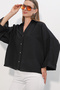 Women's Wide Sleeve Oversize Shirt 1558 - Black - 4