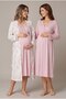 Women's Powder Floral Patterned Buttoned Lace Long Sleeve Dressing Gown Maternity Pajama Set