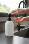 Vovy Striped Glass Soap Dispenser 500 ml – Modern Liquid Soap and Detergent Dispenser with Black Pump - 18.5 cm X 7 cm - 8