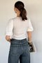 Women's Front Knot Detailed Side Zipper Balloon Sleeve Crop Top Blouse - 5
