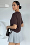 Women's Crew Neck Blouse with Side Gather Detail - 4