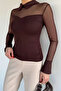 Women's Polo Collar Tulle Garnished Lycra Blouse - 3