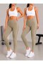 Women's 2-Pack Ribbed Detailed Gathering High Waist Sports Leggings – Fitness, Pilates, and Everyday Ribbed Leggings - 2