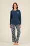 Women's Long Sleeve Buttoned Collar Cobalt Blue Pajama Set (with Socks as a Gift)