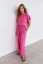 Women's Fuchsia Waist-Cuffed, Lace-Detailed Pants and Blouse Woven Set Alc-X15567