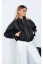 Black Leather Bomber Jacket - 3
