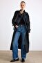 Oversized Water-Repellent Trench Coat with Stand-Up Collar, Cape and Placket Detail Black 6892 - 2