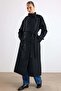 Oversized Water-Repellent Trench Coat with Stand-Up Collar, Cape and Placket Detail Black 6892 - 3