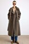 Oversized Water-Repellent Trench Coat with High Collar, Cape and Placket Detail Haki̇ 6892 - 3