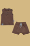 Baby Boy Waffle Fabric T-Shirt and Shorts Set Brown - 2