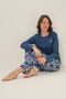 Women's Long Sleeve Buttoned Collar Cobalt Blue Pajama Set (with Socks as a Gift) - 2