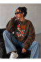 Unisex Halloween Themed Print Oversize Crew Neck Sweatshirt - 3