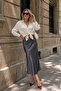 Women's Gray Premium Quality Midi Length Satin Skirt - 5