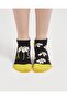 Daisy Patterned Black Women's Different Short Booties Ankle Socks