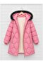 Girl's Pink Removable Hooded Furry Long Inflatable Winter Coat - 2