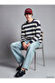 Xside Navy Blue Crew Neck Striped Men's Knitwear Sweater