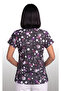 Women's V-Neck Bat Sleeve Purple Dot Patterned Lycra Linda Fabric Doctor Nurse Scrubs Uniform Single Top - 5