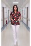 Women's V-Neck Bat Sleeve Heart Patterned Lycra Linda Fabric Nurse Doctor Scrubs Uniform Single Top - 7