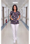 Women's V-Neck Bat Sleeve Purple Dot Patterned Lycra Linda Fabric Doctor Nurse Scrubs Uniform Single Top - 7
