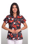 Women's V-Neck Bat Sleeve Heart Patterned Lycra Linda Fabric Nurse Doctor Scrubs Uniform Single Top - 2