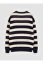 Xside Navy Blue Crew Neck Striped Men's Knitwear Sweater - 7