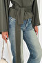 Women's Double Breasted Collar Belted Waist Long Sleeve Stylish Blouse - 5