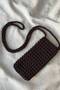 Brown Mesh Model Knitted Phone Bag, Crossbody Strap, Perforated Hand Knitted Bag