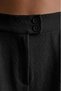Black Women's High Waist Stretchy Textured Crepe Fabric Wide Leg Palazzo Trousers - Button Closure Detail - 6