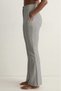 Gray Women's High Waist Stretchy Textured Crepe Fabric Wide Leg Palazzo Trousers - Velcro Closure Detail - 3