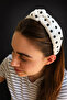 Women's Black and White Polka Dot Knotted Satin Hair Crown Vintage Wide