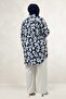 68094 Plus Size Cuffed Patterned Mango Tunic - Leaf Patterned Navy Blue - 4
