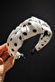 Women's Black and White Polka Dot Knotted Satin Hair Crown Vintage Wide - 2