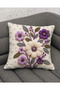 Digital Printed Punch Embroidery Look Purple Floral Decorative 2-Piece Throw Pillow Cover - 3