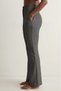 Dark Gray Women's High Waist Stretchy Textured Crepe Fabric Wide Leg Palazzo Trousers - Button Closure Detail - 3
