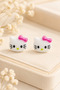 Children's Magnetic Earrings, Multi-Colored Bowknot, White Cat Figure, No Hole Earrings, 1 Pair - 2