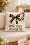 Pink Leopard Cherry and Bow Patterned Decorative Throw Pillow Cover with Writing (Double Sided) - 3