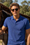 Men's Indigo 100% Cotton Short Sleeve Polo Collar Basic T-Shirt - 2