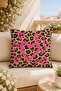 Pink Leopard Cherry and Bow Patterned Decorative Throw Pillow Cover with Writing (Double Sided) - 2