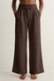 Brown Women's High Waist Stretchy Textured Crepe Fabric Wide Leg Palazzo Trousers - Velcro Closure Detail - 5